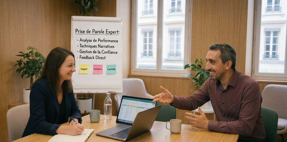 Séance de coaching prise de parole en public dans les locaux Improveo à Lyon